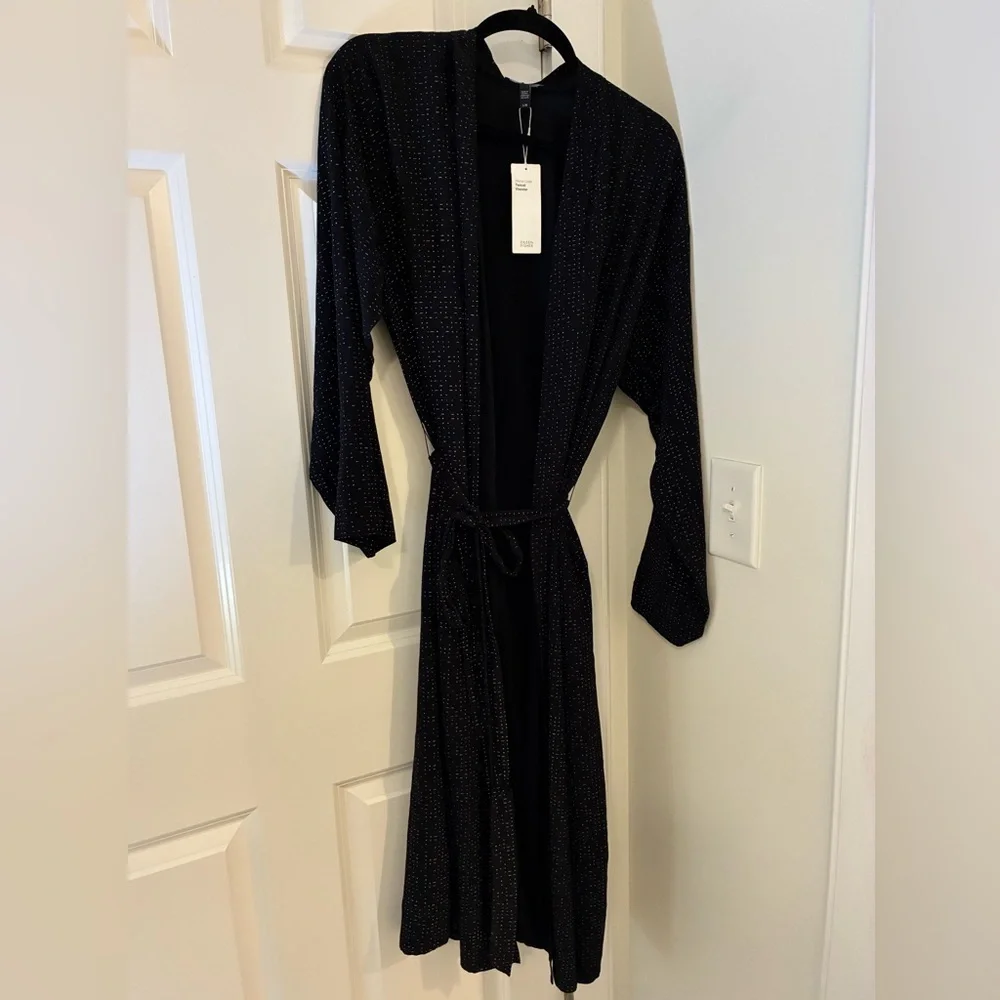 NEW! EILEEN FISHER Morse Code Black Belted Long Kimono Jacket L